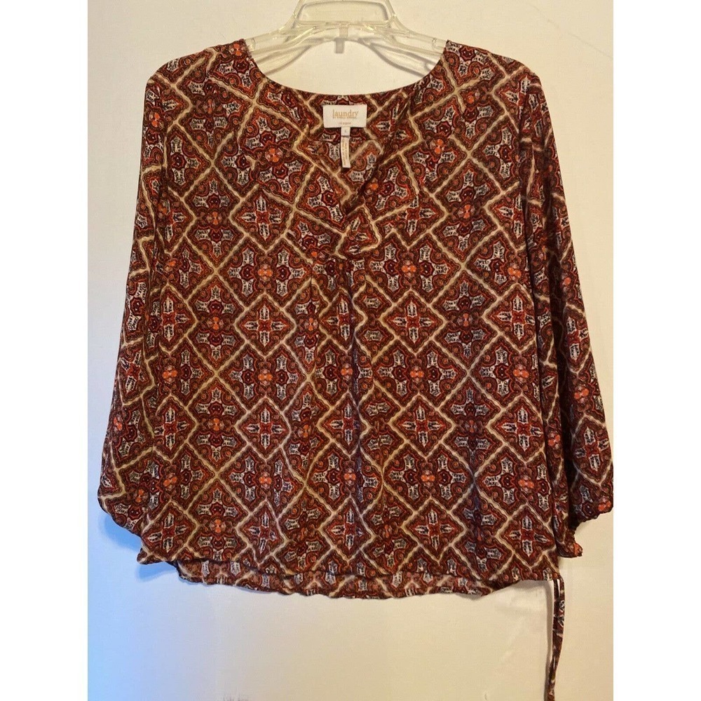 LAUNDRY by Shelli Segal Geometric Print Blouse Size Large Long Sleeves